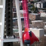 Giant Angry Bird & Slingshot Appear at Seattle Space Needle!