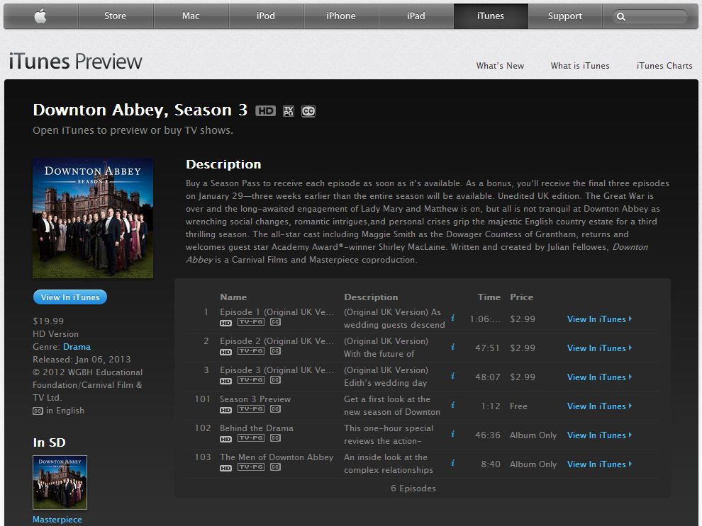 itunes Donton Abbey